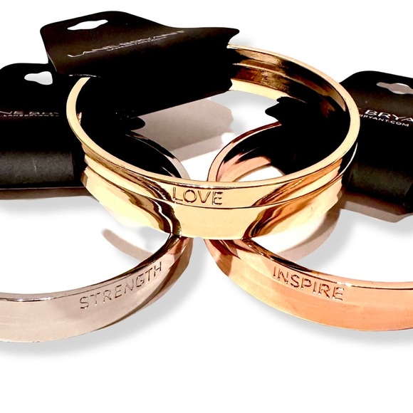 LANE BRYANT ‘Love,’ ‘Inspire’ and ‘Strength’ Engraved Metal Bangle Sets NWT​ - Picture 1 of 15